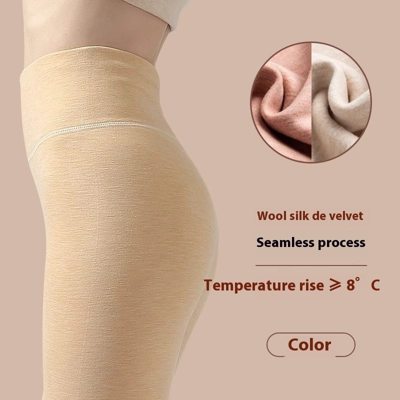 Winter Warm Leggings Cashmere Plus Velvet Tight Pants High Waist Slim Fit Trousers