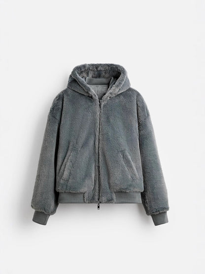 Reverseable Faux Leather Hooded Bomber Jacket