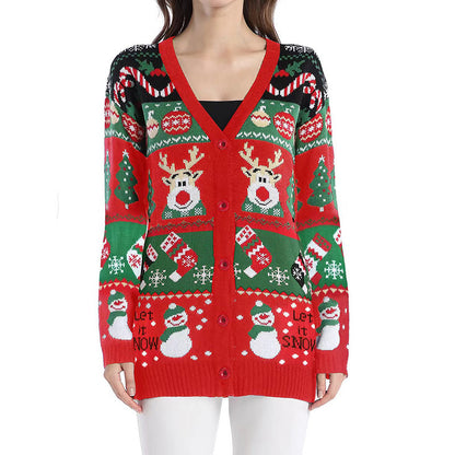 Loose Knitted Cardigan Women's Casual Long-sleeved Christmas Sweater