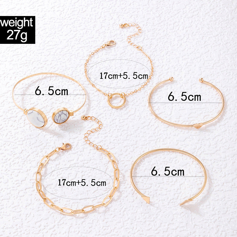 Women's Five-piece Bracelet Set With Imitation Gemstone Inlaid Opening