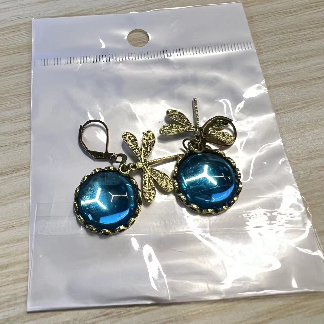 Vintage Dragonfly Pendant Earring Boho Chakra Blue Moonstone Earrings For Women