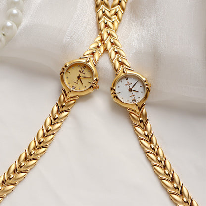 Retro Minority Round placer Gold Bracelet Women's All-match Small Watch