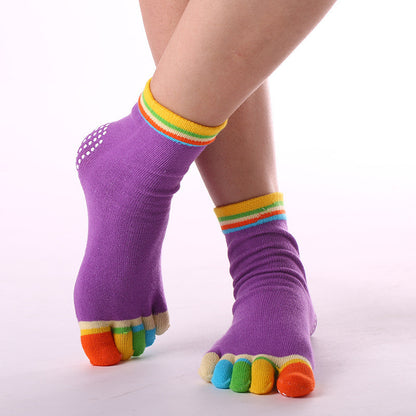 Women's Pure Cotton Dispensing Non-slip Yoga Five Finger Socks