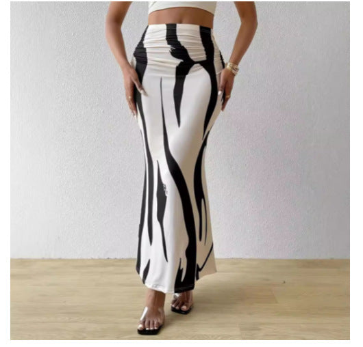 Zebra Pattern Tight Fitting High Waisted Fish Tail Fashion Skirt