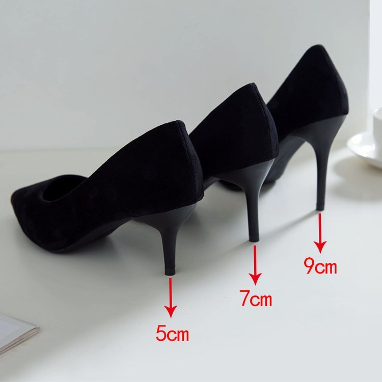 Black Suede High Heels Women's Stiletto Ceremonial Shoes Lining material imitation leather