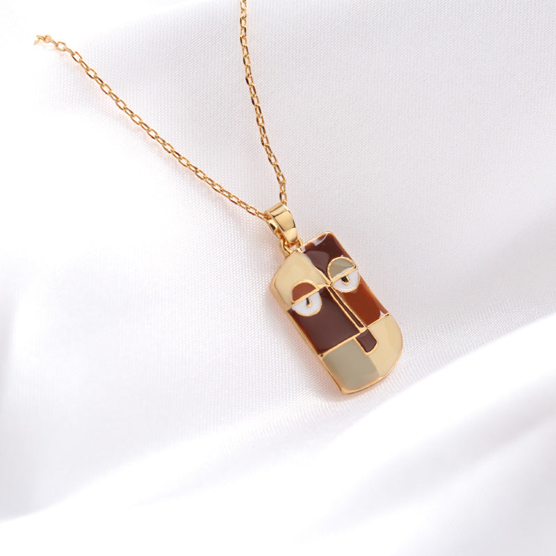 18K Gilded Face Enamel Necklace