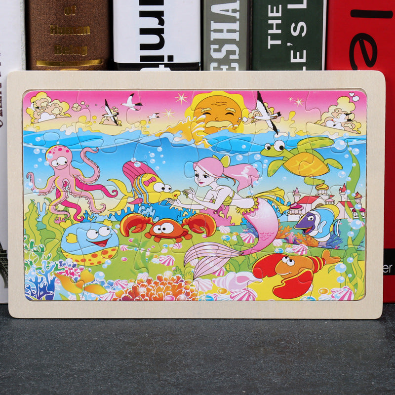 80PCS wooden educational development baby kids training toys children animal puzzle