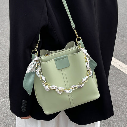 Simple Women's Shouder Bucket Bag Chain Fashion Textured