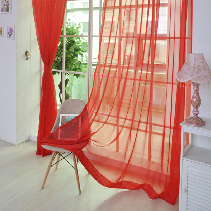 Solid Color Glass Mesh Curtains Transparent Color Ready-made Curtain Punch-free