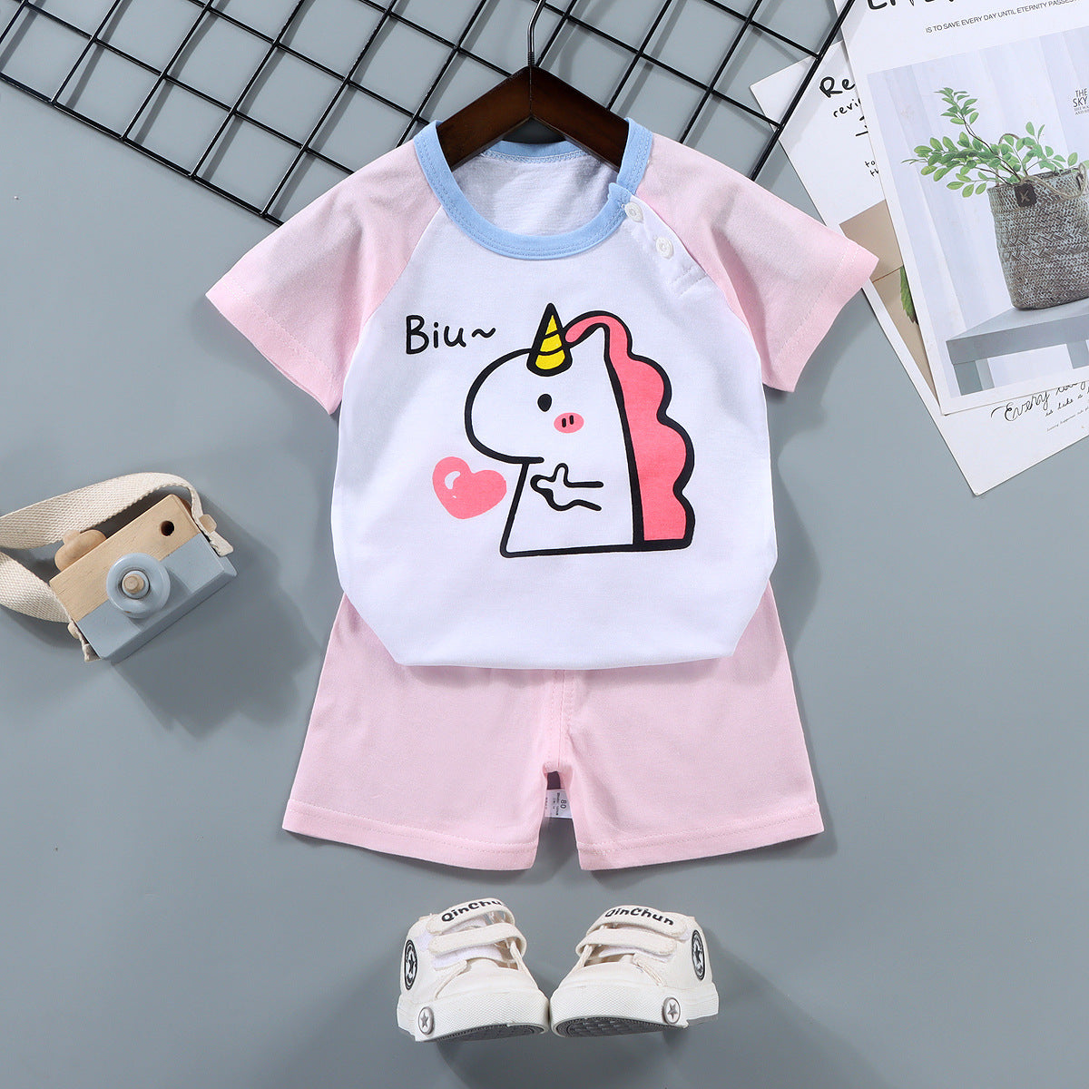 男の子用夏用コットン半袖スーツ