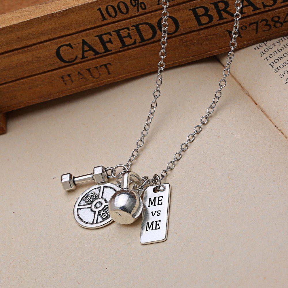 Dumbbell barbell pendant necklace