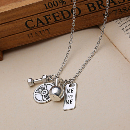 Dumbbell barbell pendant necklace