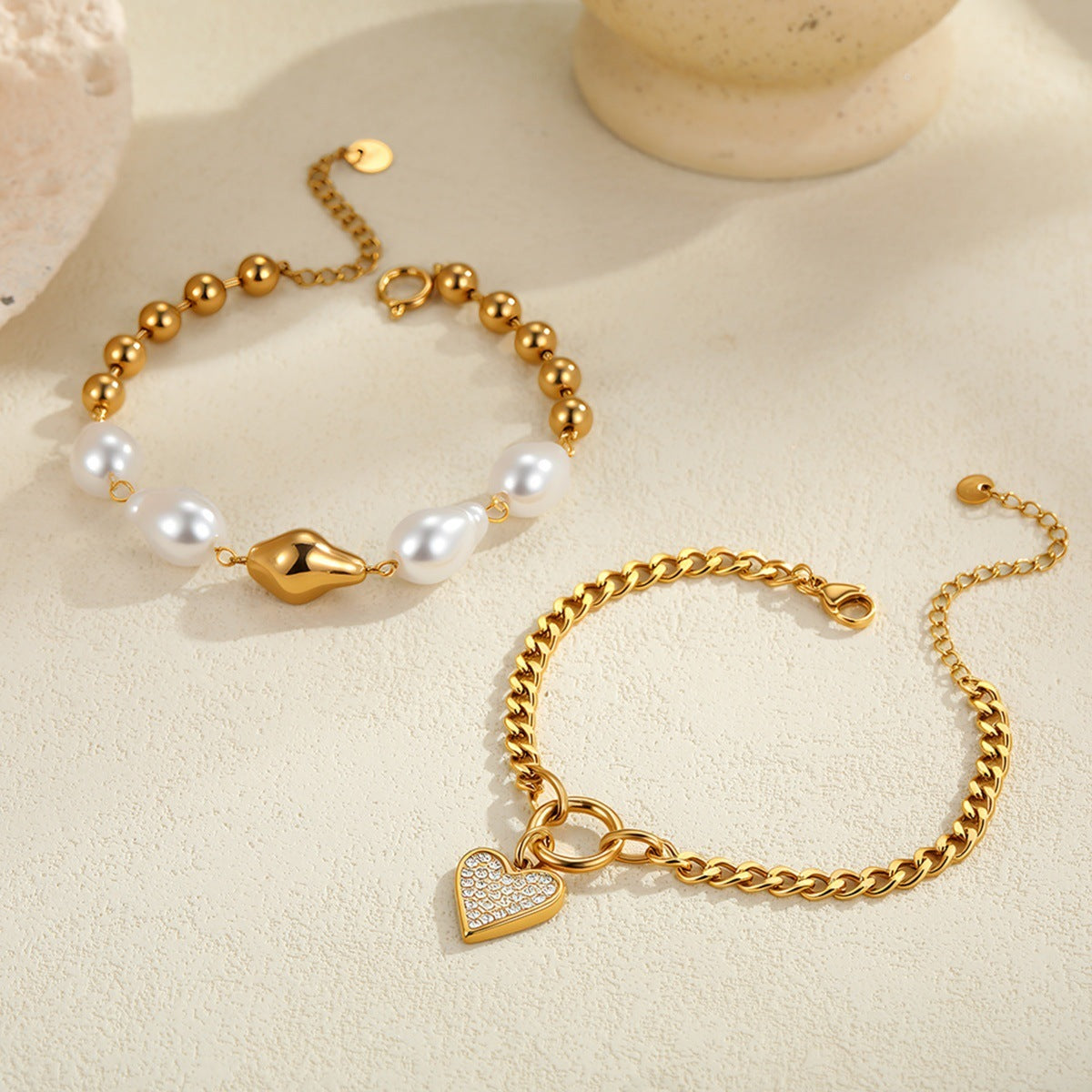 Fashion Heart Shape With Diamond Baroque Pearl Bracelet