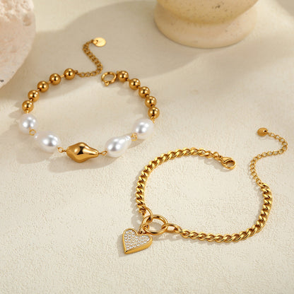Fashion Heart Shape With Diamond Baroque Pearl Bracelet