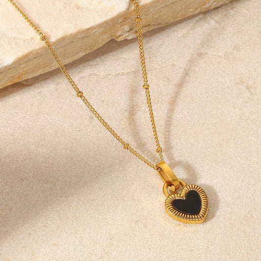 Titanium Steel 18K Gold Double-sided Love Heart-shaped Small Lock Pendant Necklace