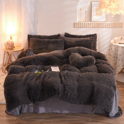 Thick Fleece Duvet Cover Winter Warm Bed Quilt Cover Pillowcase Fluffy Plush Shaggy Bedding Set