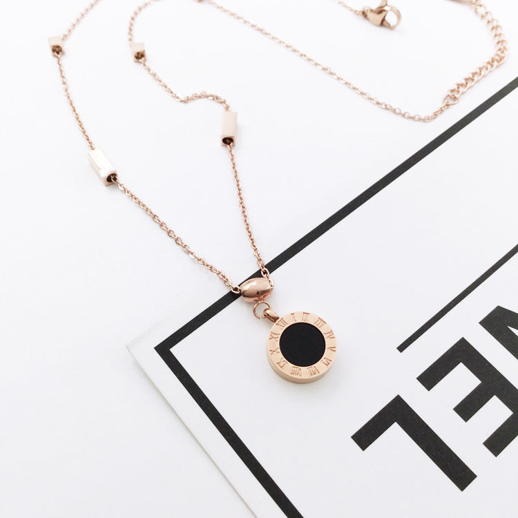 titanium steel plated 18K rose gold double-sided Roman numerals necklace