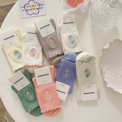 Fashion Cotton Cream Color Women's Socks