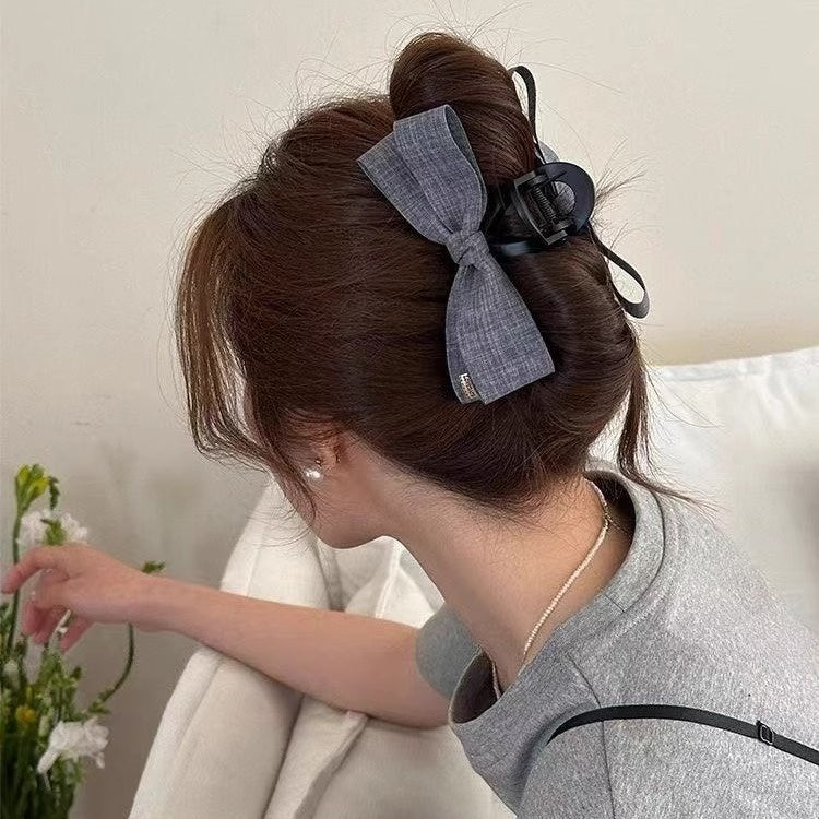 Blue Denim Bow Barrettes Hair Claw