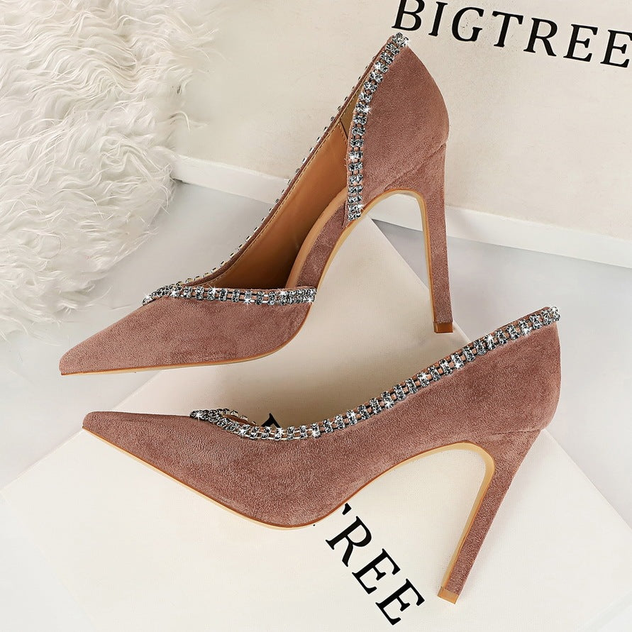 Suede hollow high heels