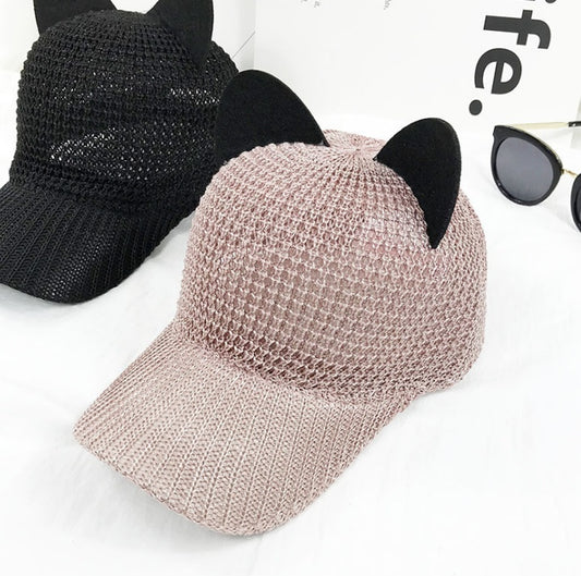 Summer Cute Cat Ear Breathable Solar Mesh Baseball Cap