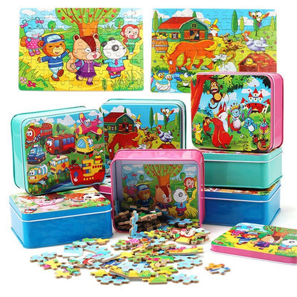 80PCS wooden educational development baby kids training toys children animal puzzle