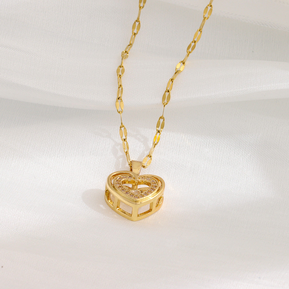 Double-layer Love Necklace With Rhinestones Titanium