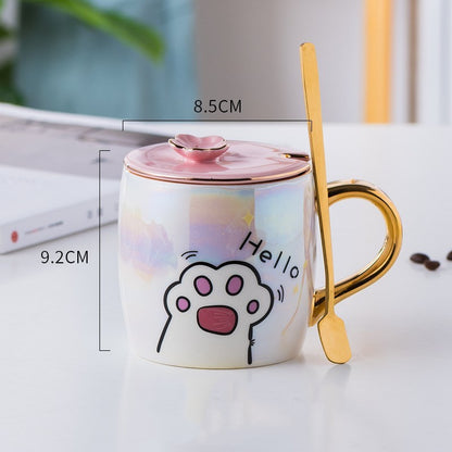 Cat High Paw Ceramics Mug With Lid and Spoon Mug