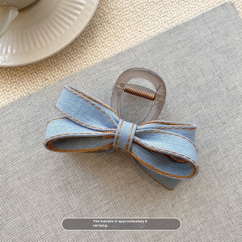 Blue Denim Bow Barrettes Hair Claw