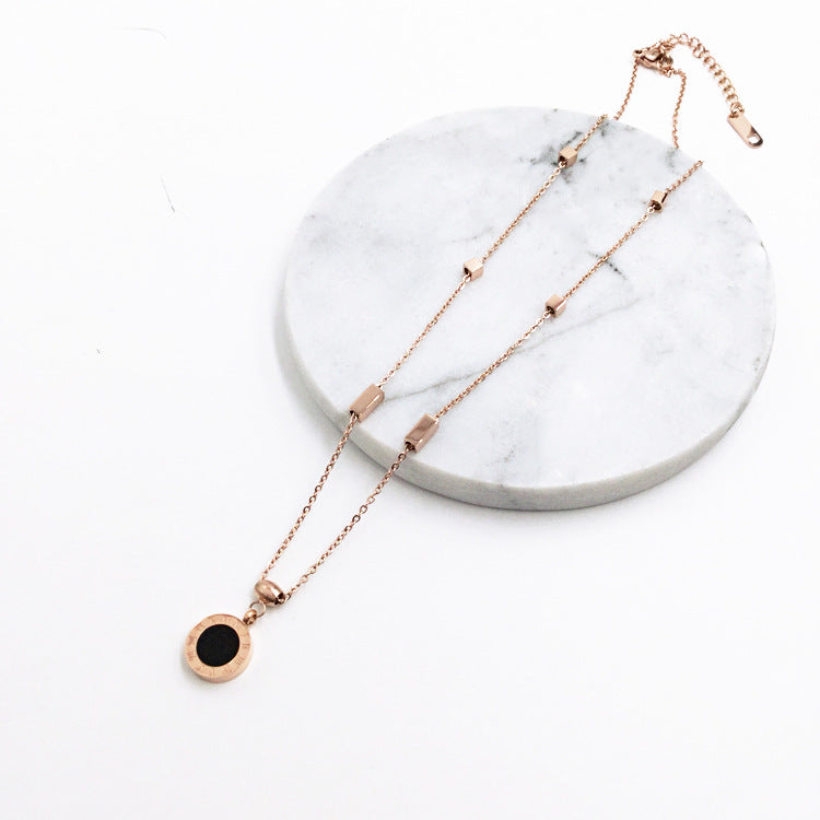 titanium steel plated 18K rose gold double-sided Roman numerals necklace