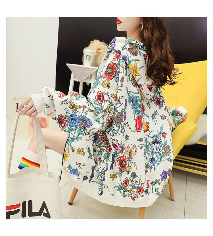 Women Plus Velvet Thick Hooded with Casual Loose Floral Print