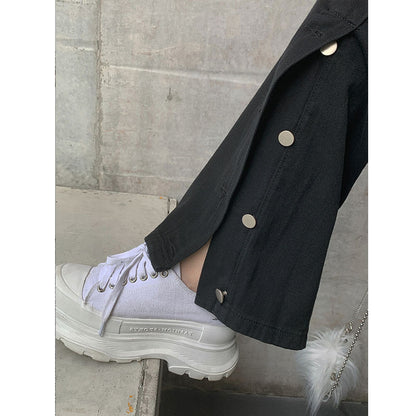 Black and Blue color block high rise split jeans