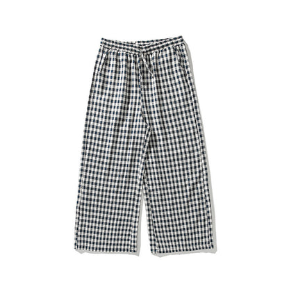 chinese Style Cotton And Linen Plaid Baggy Pants