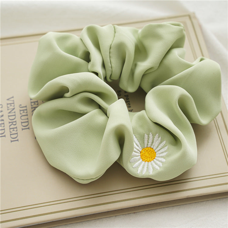 Daisy Embroidery Large Scrunchie