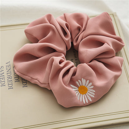 Daisy Embroidery Large Scrunchie