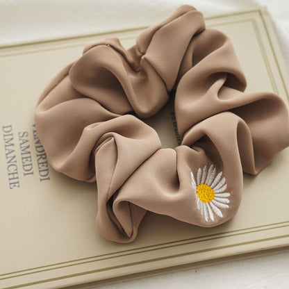 Daisy Embroidery Large Scrunchie