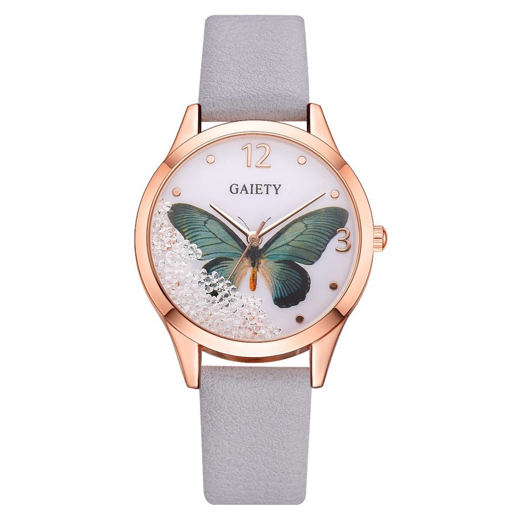 Gaiety Brand Luxus-Armbanduhr mit abnehmbarem Strassstein und Schmetterlingsmotiv