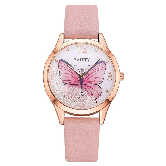 Gaiety Brand Luxus-Armbanduhr mit abnehmbarem Strassstein und Schmetterlingsmotiv
