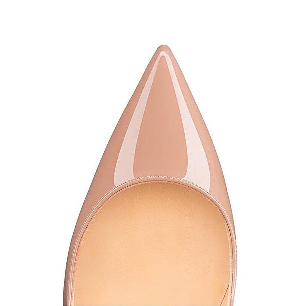 Pointed Toe Nude Color Patent Leather High Heels Women