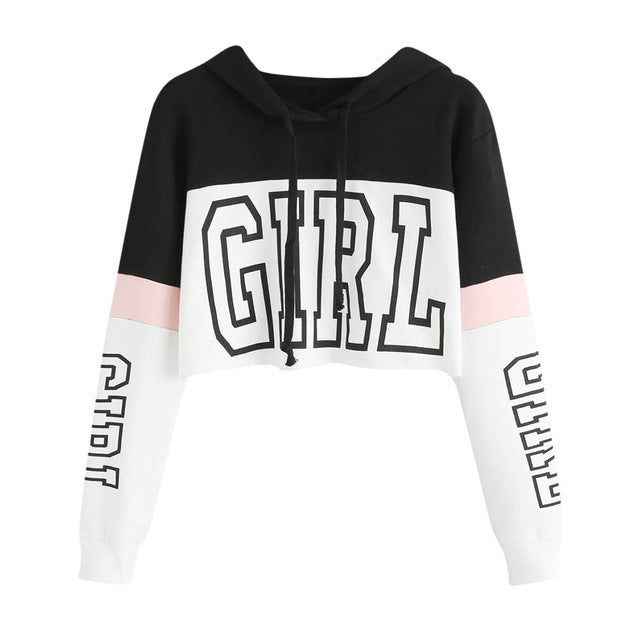 Crop Top Women Patchwork Letter hoodie