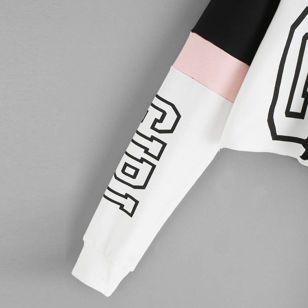 Crop Top Women Patchwork Letter hoodie