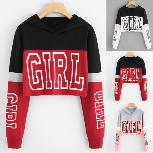 Crop Top Women Patchwork Letter hoodie