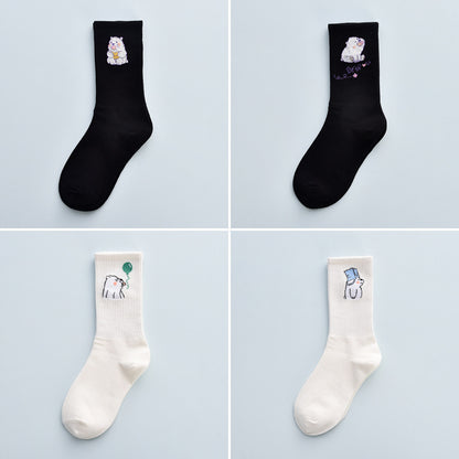 Cute Winter Fashion Women's Cotton Tube 4 Pair Socks