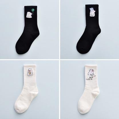 Cute Winter Fashion Women's Cotton Tube 4 Pair Socks