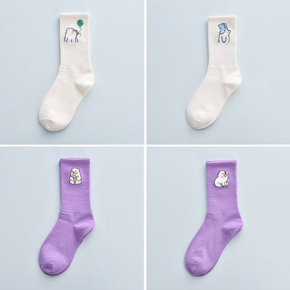 Cute Winter Fashion Women's Cotton Tube 4 Pair Socks