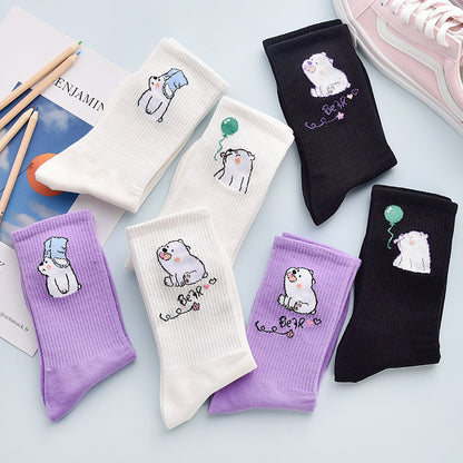 Cute Winter Fashion Women's Cotton Tube 4 Pair Socks