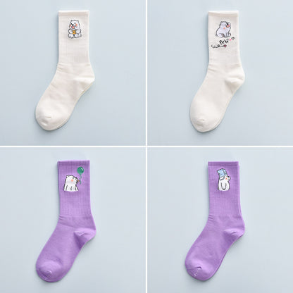 Cute Winter Fashion Women's Cotton Tube 4 Pair Socks