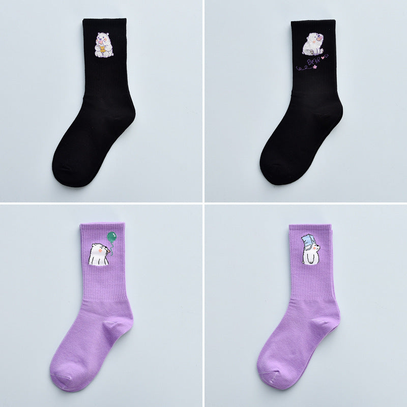 Cute Winter Fashion Women's Cotton Tube 4 Pair Socks