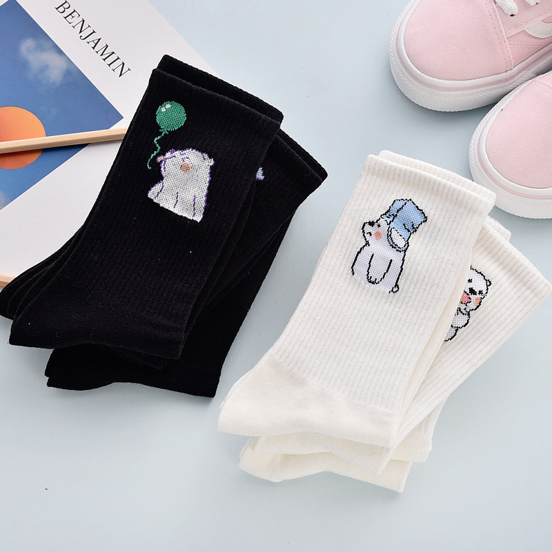 Cute Winter Fashion Women's Cotton Tube 4 Pair Socks