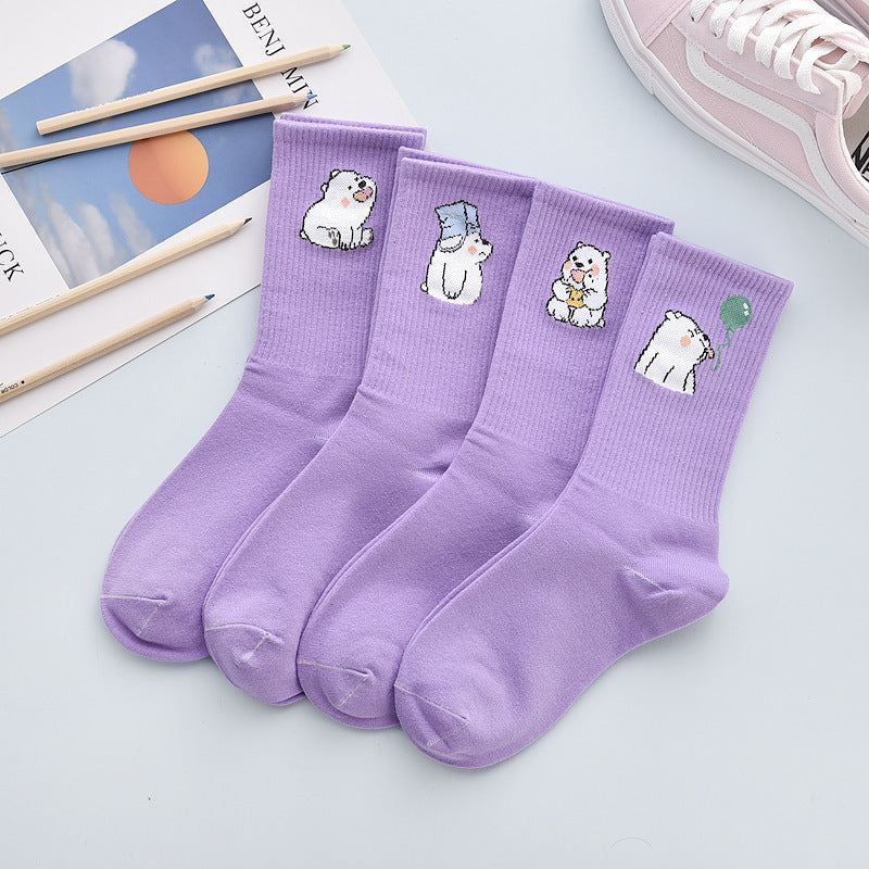Cute Winter Fashion Women's Cotton Tube 4 Pair Socks